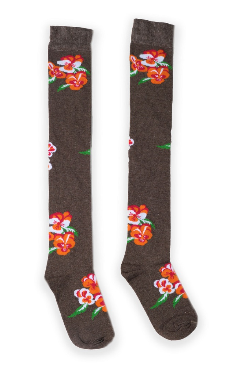 Καφέ βαμβακερές κάλτσες πάνω από το γόνατο με τύπωμα