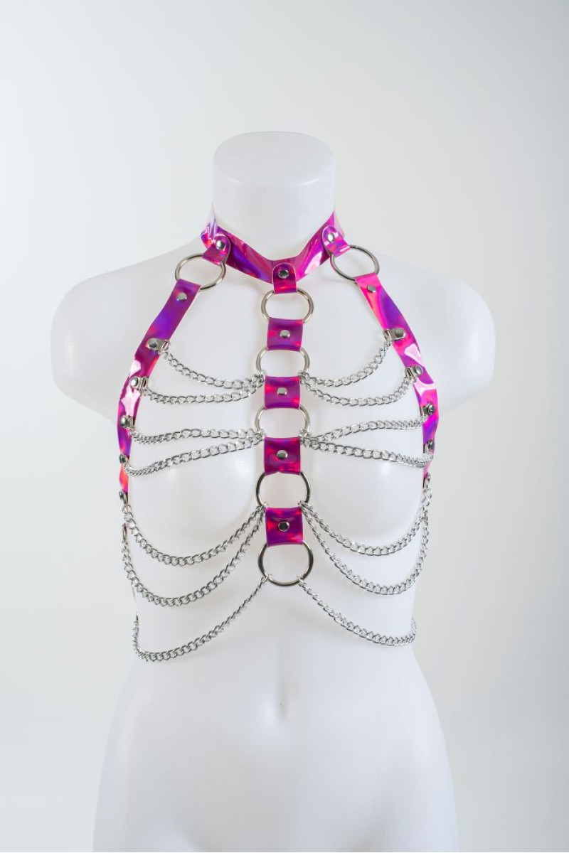 Ροζ ιριδίζον harness με αλυσίδες