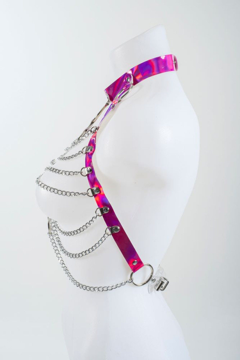 Ροζ ιριδίζον harness με αλυσίδες