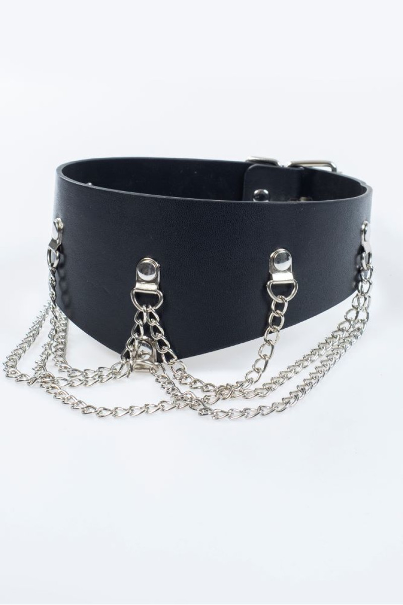 Κολάρο από μαύρη δερματίνη με αλυσίδες