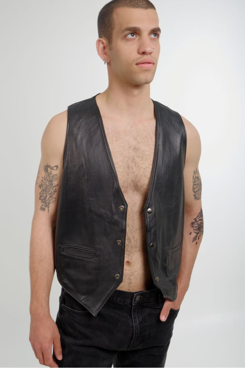 Vintage 90s γιλέκο δερμάτινο μαύρο