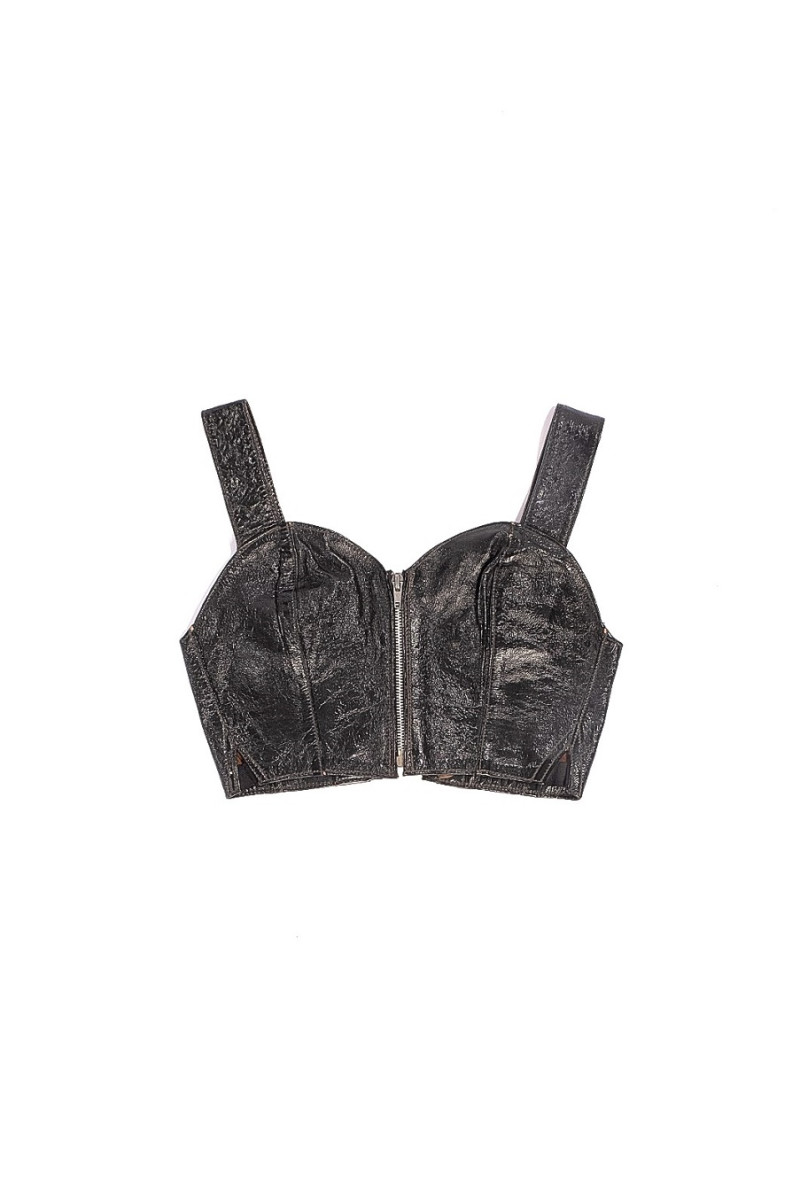 Vintage 90s μπούστο δέρμα λουστρίνι μαύρο 