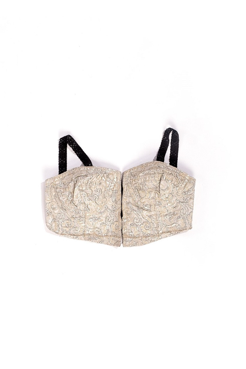 Vintage 90s μπούστο από μεταλλιζέ μπροκάρ ύφασμα και ελαστική δαντέλα 