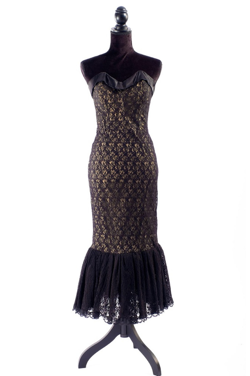 Vintage 80s στράπλες φόρεμα δαντέλα