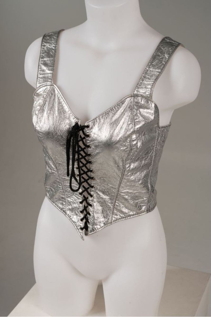 Vintage 90s ασημί δερμάτινο μπούστο με φαρδιές τιράντες