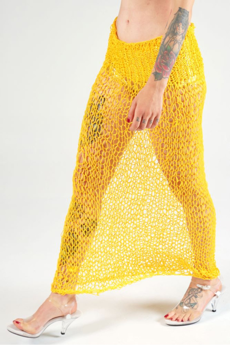 Μάξι κίτρινη πλεκτή χειροποίητη φούστα