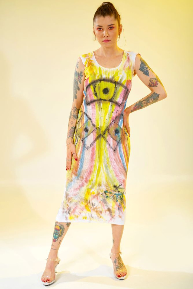 Φόρεμα αμάνικο βαμβακερό με ανοιχτή πλάτη ζωγραφισμένο στο χέρι