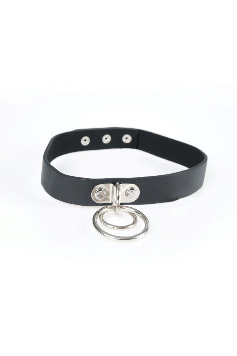 Μαύρο τσόκερ από δερματίνη με διπλό κρίκο Μαύρο τσόκερ από δερματίνη με διπλό κρίκο