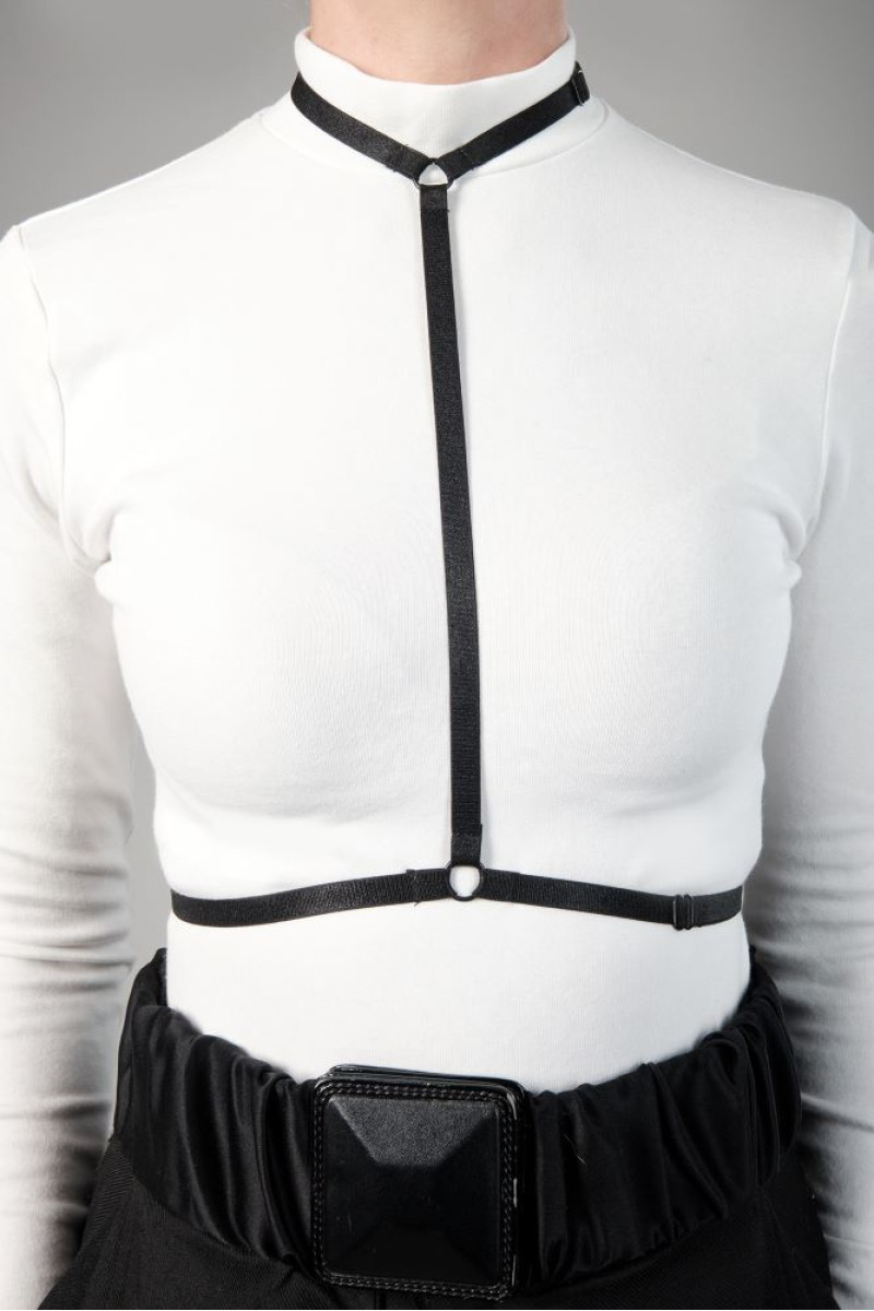 Μαύρο ελαστικό harness με 2 κρίκους