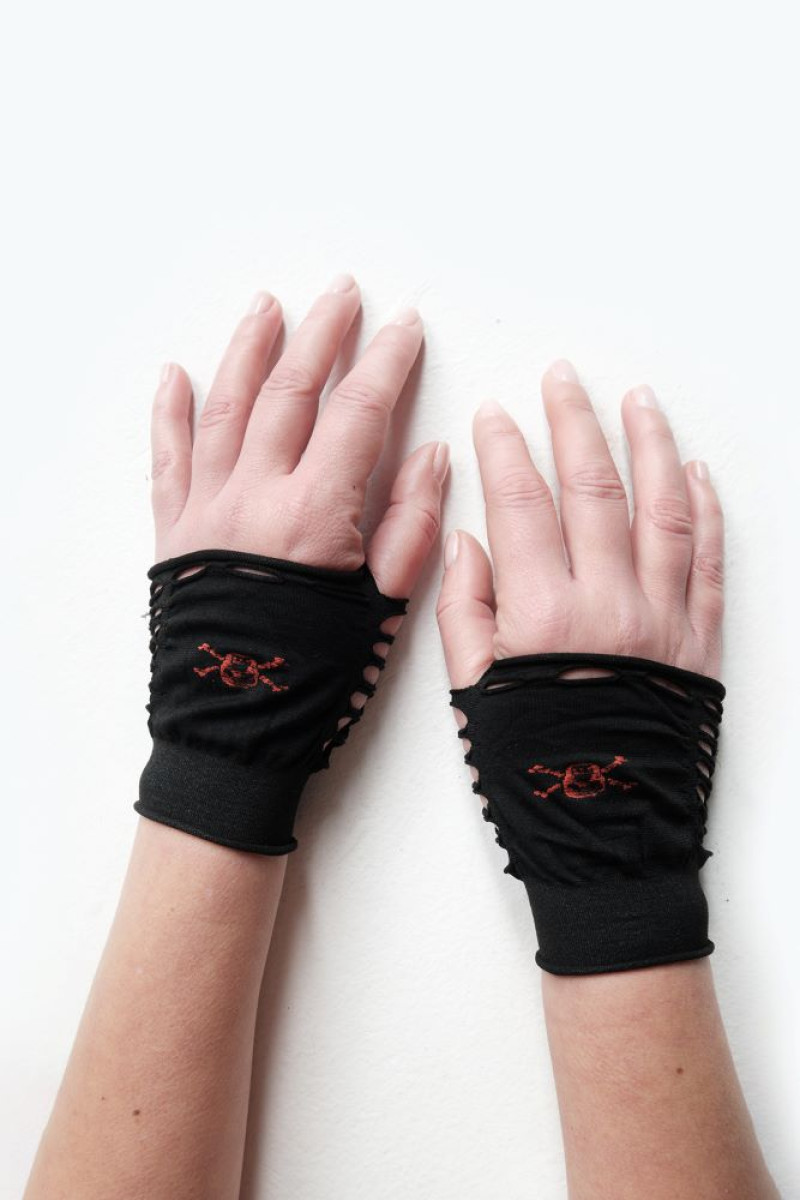 Μαύρα γάντια χωρίς δάχτυλα με τύπωμα νεκροκεφαλή