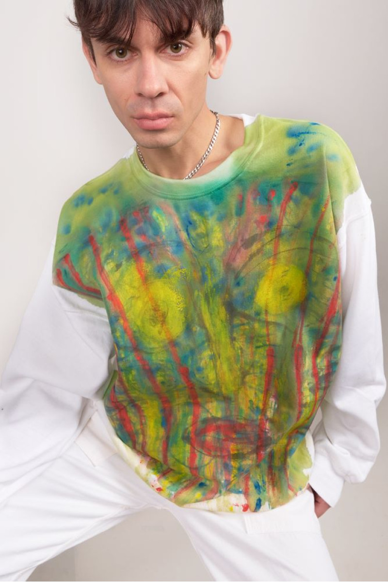 Βαμβακερό φούτερ σε φαρδιά γραμμή ζωγραφισμένο στο χέρι