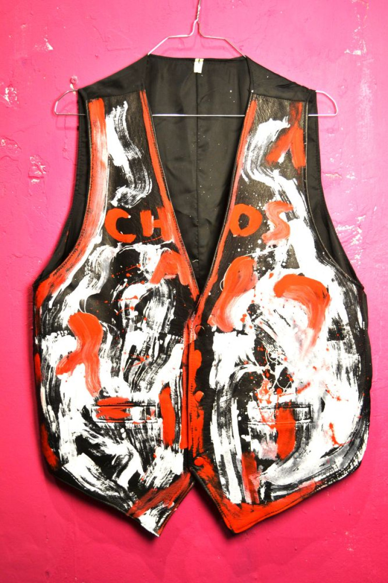 80s vintage δερμάτινο γιλέκο ζωγραφισμένο στο χέρι