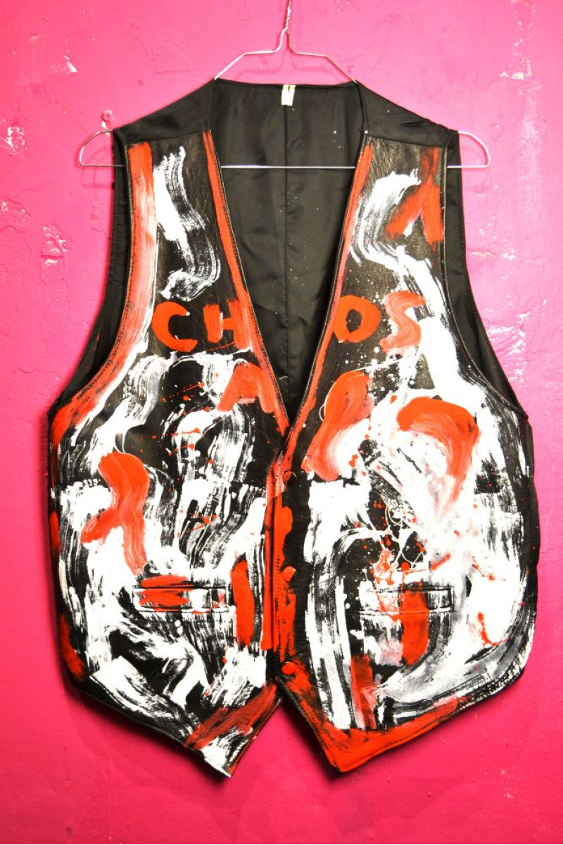 80s vintage δερμάτινο γιλέκο ζωγραφισμένο στο χέρι