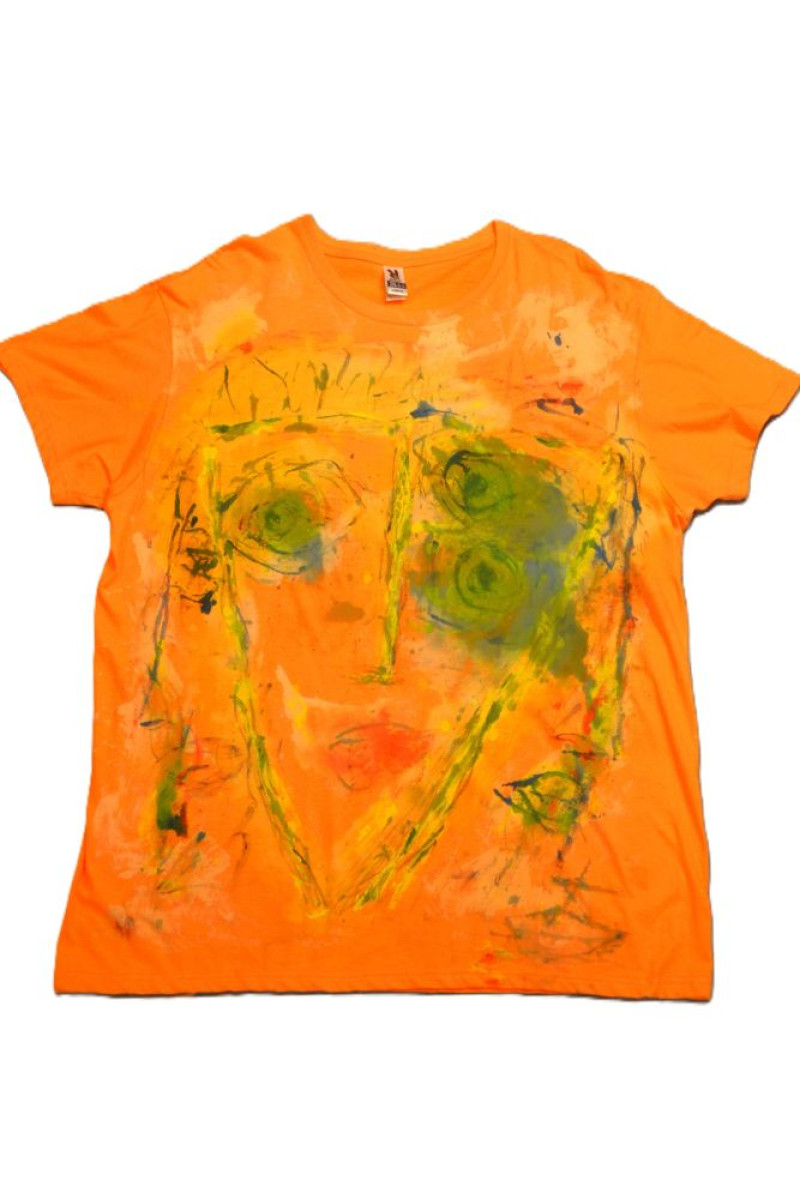 Πορτοκαλί βαμβακερό t-shirt ζωγραφισμένο στο χέρι