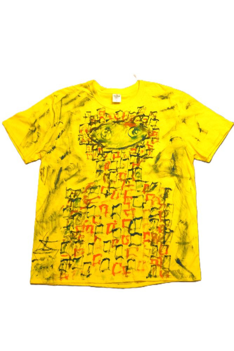 Κίτρινο βαμβακερό t-shirt ζωγραφισμένο στο χέρι