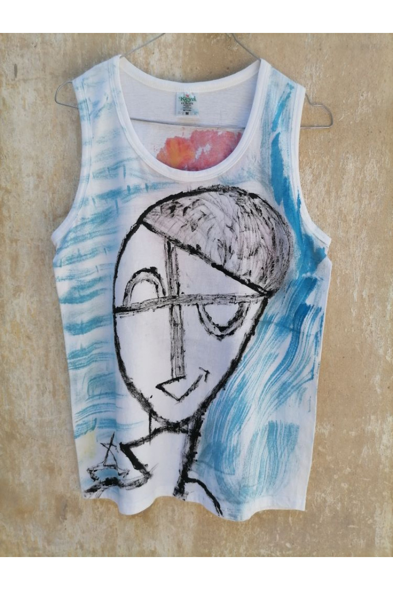 Λευκή βαμβακερή φανέλα ζωγραφισμένη στο χέρι