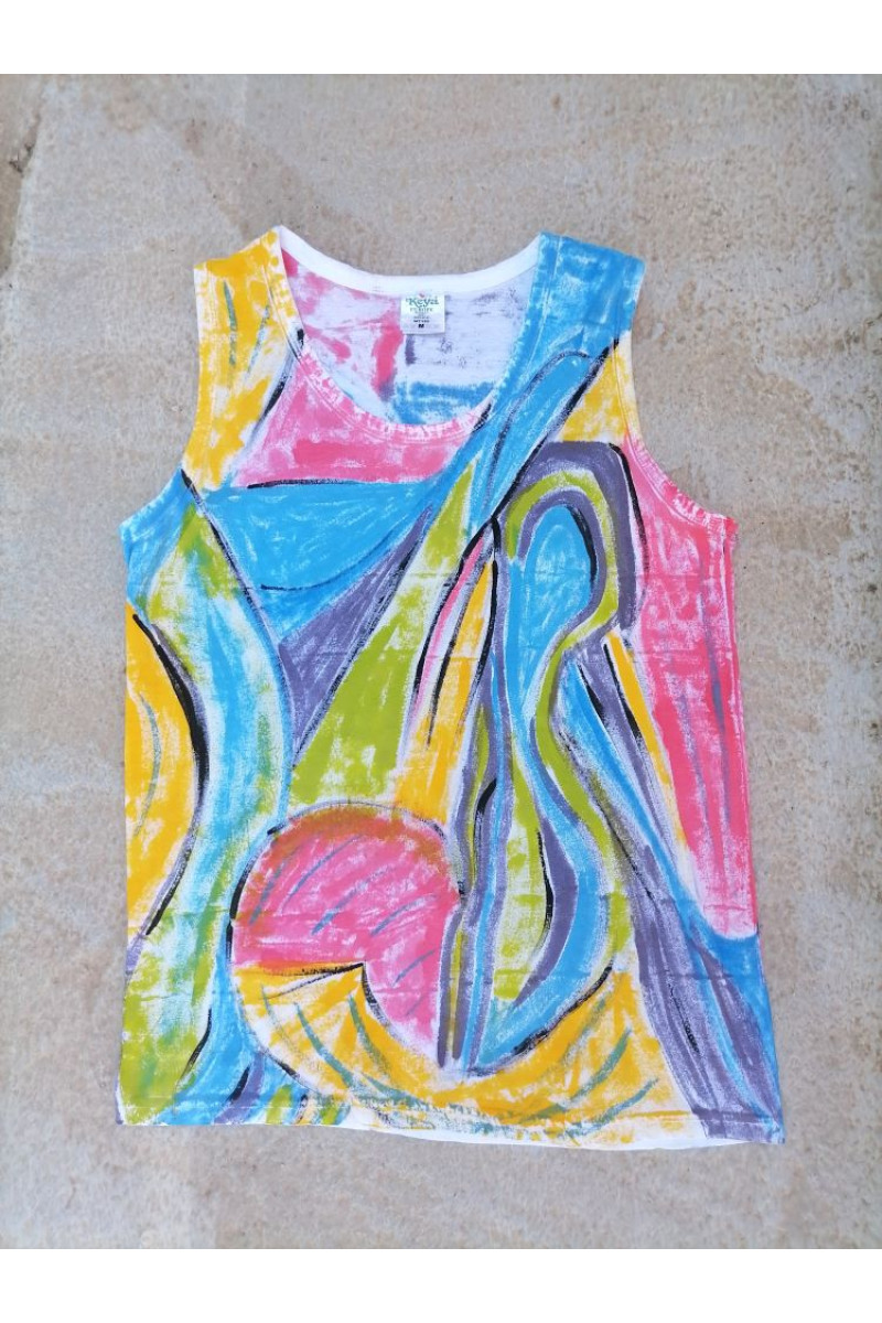 Λευκή βαμβακερή φανέλα ζωγραφισμένη στο χέρι