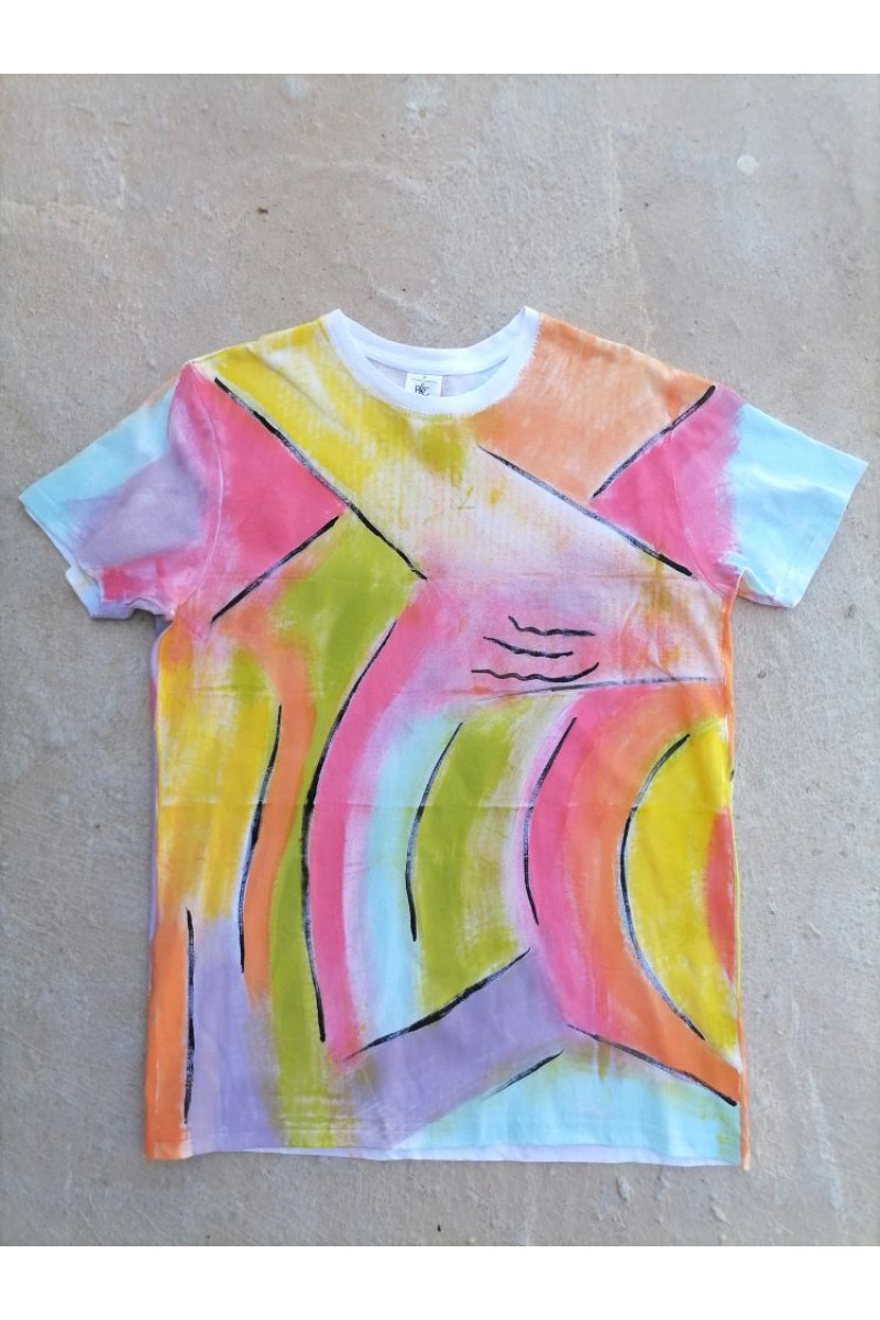 Λευκό βαμβακερό t-shirt ζωγραφισμένο στο χέρι